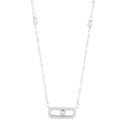 Adornia Sterling Silver Plated Adjustable Cz Dancing Stone Necklace In Silver