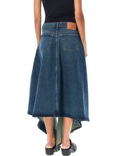 Shop Y/project High-waisted Cut Out Midi Skirt In Evergreen_vintage_blue