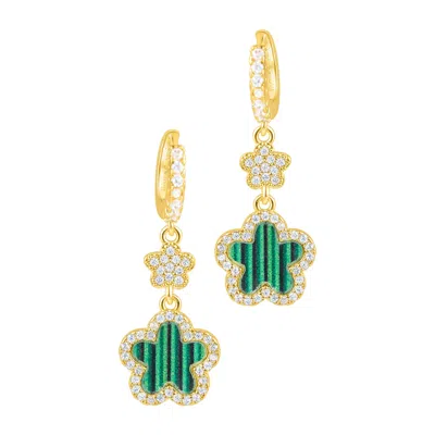 Adornia Gold Cubic Zirconia White Clover Earrings In Green