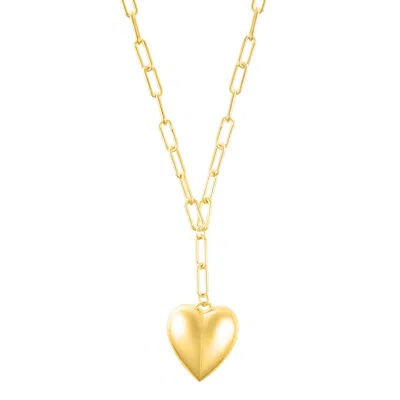 Adornia 14k Gold Plated Adjustable Oversized Puffy Heart Paper Clip Chain Necklace In Gold
