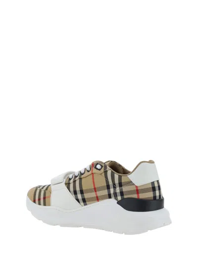 Burberry Beige And White Low Top Sneakers With Vintage Check Print And Rubber Sole In Canvas And Leather Man In Beige
