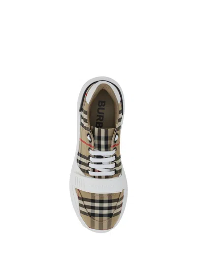 Burberry Beige And White Low Top Sneakers With Vintage Check Print And Rubber Sole In Canvas And Leather Man In Beige