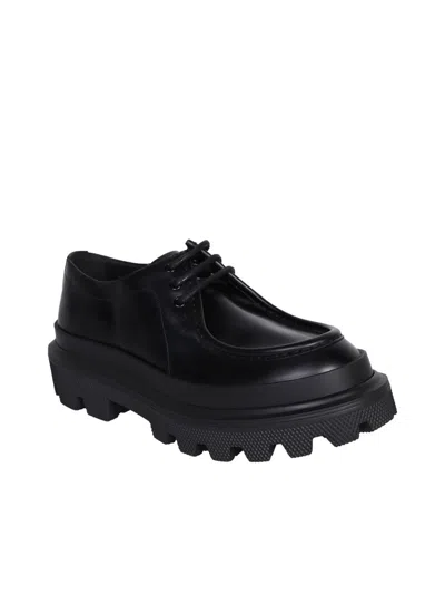 Dolce & Gabbana Brushed Calfskin Derby Shoes In Black