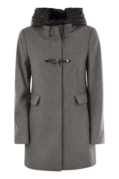 Fay Hooded Wool-blend Coat In Grey