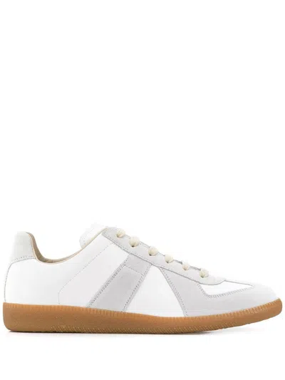 Maison Margiela Off White Leather And Grey Suede Replica Sneakers In White
