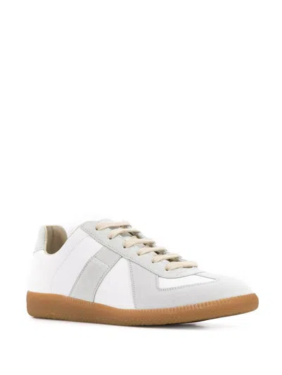Maison Margiela Off White Leather And Grey Suede Replica Sneakers In White