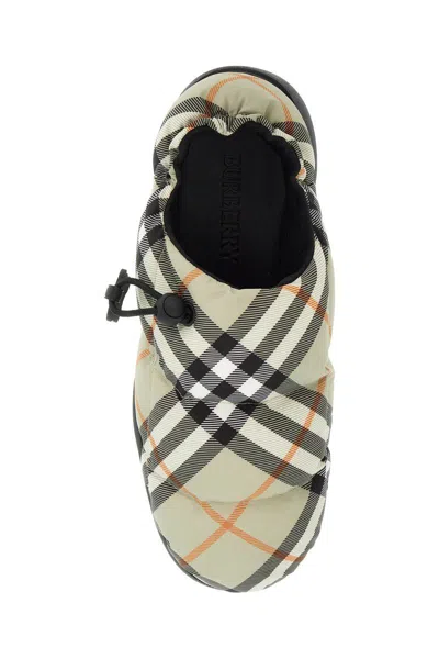 Burberry Pillow Check Motif Slippers In Beige
