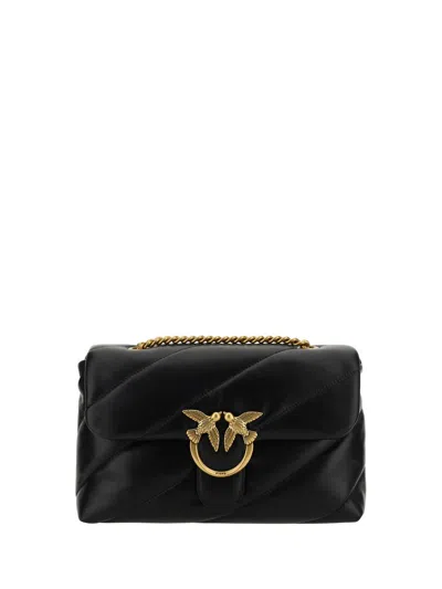 Pinko Quilted Chain Shoulder Bag With Gold-tone Hardware In Black