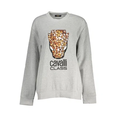 Cavalli Class Elegant Purple Crew Neck Fleece Sweatshirt In Gray