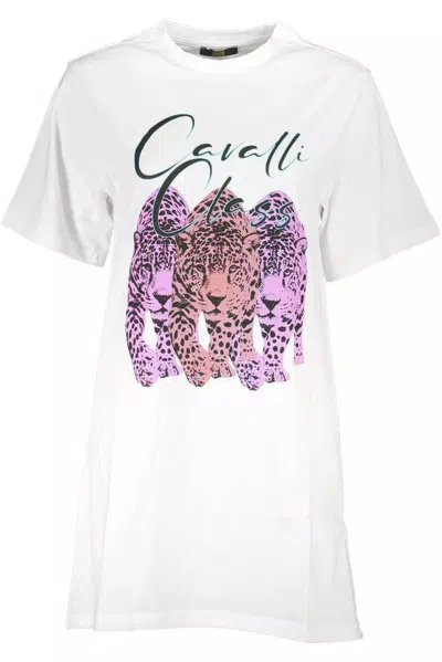 Cavalli Class White Cotton Dress In White