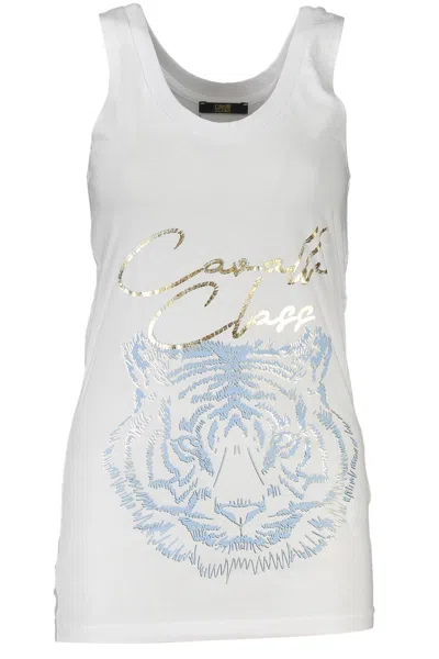 Cavalli Class Chic White Cotton Tank Top With Iconic Print In White