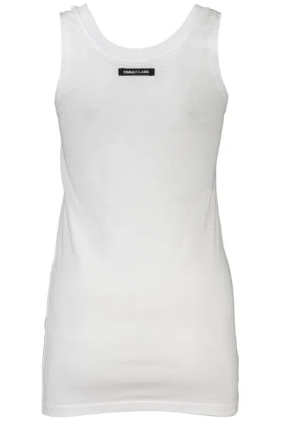 Cavalli Class Chic White Cotton Tank Top With Iconic Print In White