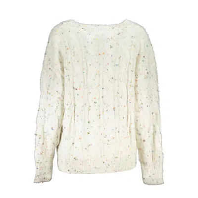 Desigual Chic Contrast V-neck Sweater With Logo Detail In White