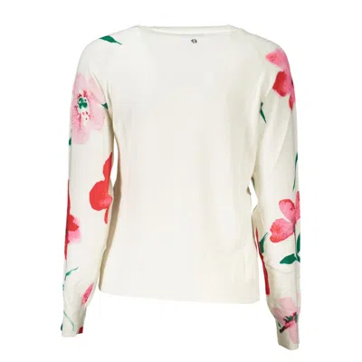 Desigual Elegant Crew Neck Sweater With Contrast Details In White