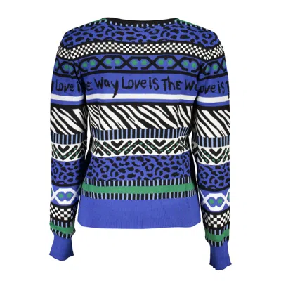 Desigual Elegant Crew Neck Sweater With Contrast Details In Blue