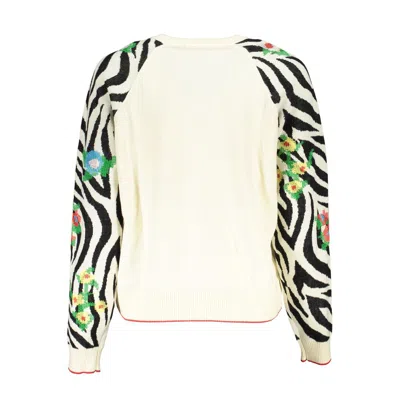 Desigual Elegant White Crew Neck Sweater With Contrast Details In White