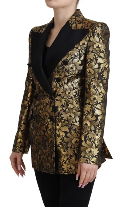 Dolce & Gabbana Black Gold Jacquard Coat Blazer Jacket In Black