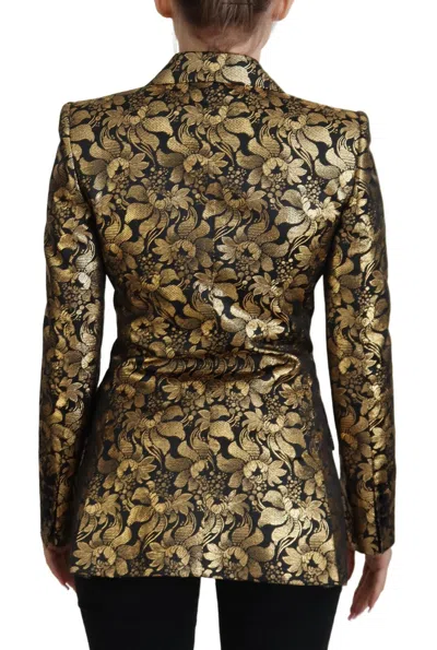 Dolce & Gabbana Black Gold Jacquard Coat Blazer Jacket In Black