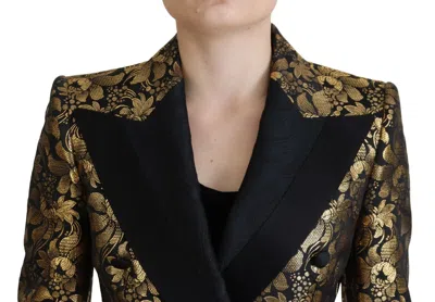 Dolce & Gabbana Black Gold Jacquard Coat Blazer Jacket In Black