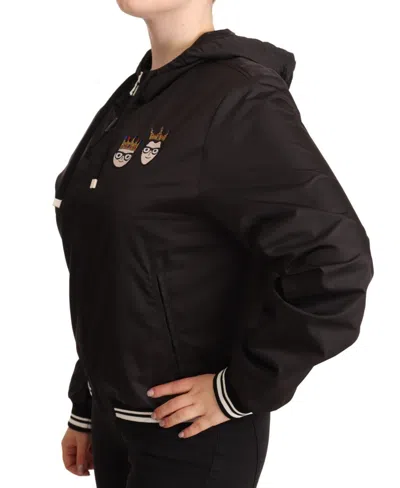 Dolce & Gabbana Black Polyester Hooded Bomber Full Zip Jacket In Black
