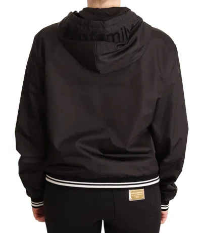 Dolce & Gabbana Black Polyester Hooded Bomber Full Zip Jacket In Black