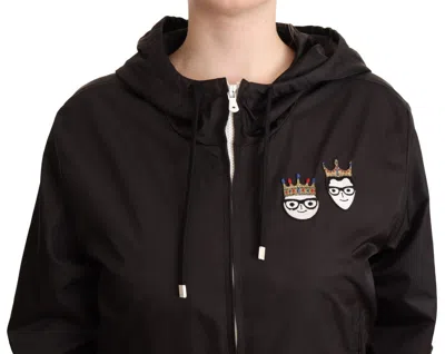 Dolce & Gabbana Black Polyester Hooded Bomber Full Zip Jacket In Black