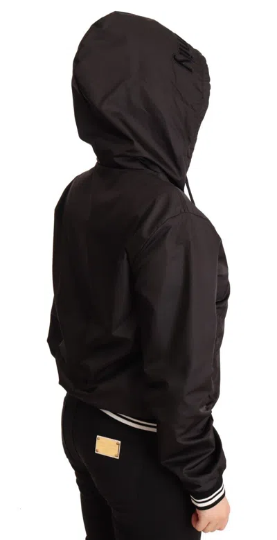 Dolce & Gabbana Black Polyester Hooded Bomber Full Zip Jacket In Black