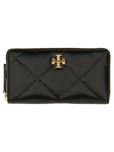 Tory Burch Kira Diamond Quilt Zip Continental Wallet In Black