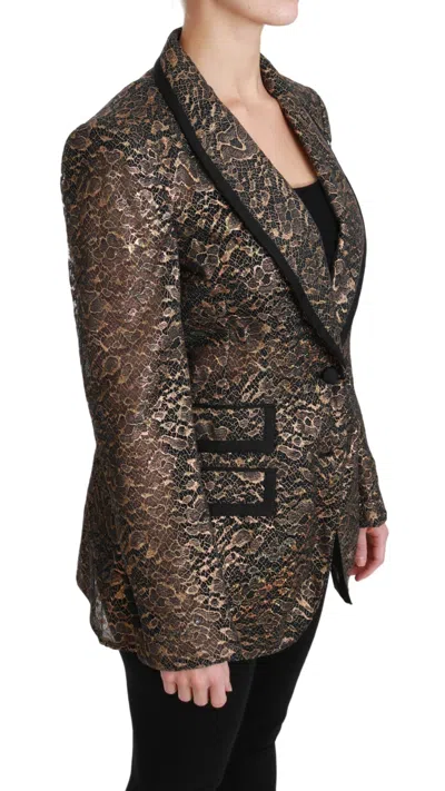 Dolce & Gabbana Gold Black Lace Blazer Coat Floral Jacket In Gold