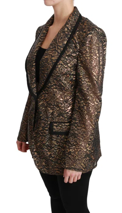 Dolce & Gabbana Gold Black Lace Blazer Coat Floral Jacket In Gold