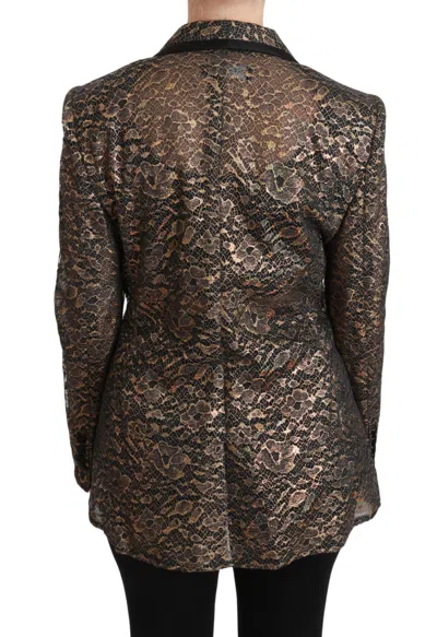 Dolce & Gabbana Gold Black Lace Blazer Coat Floral Jacket In Gold