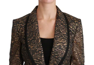 Dolce & Gabbana Gold Black Lace Blazer Coat Floral Jacket In Gold