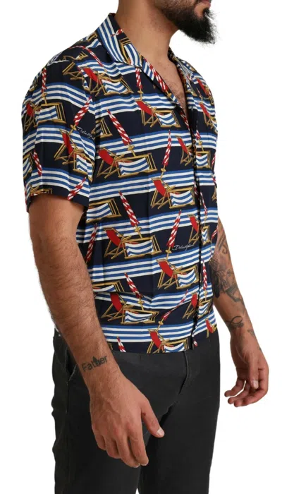 Dolce & Gabbana Multicolor Beach Chair Short Sleeves Shirt In Multicolor