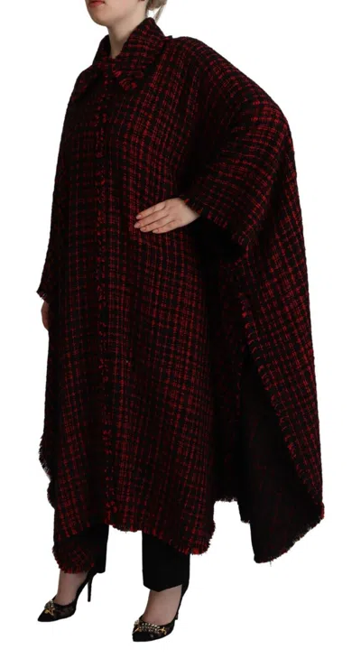 Dolce & Gabbana Black Red Cotton Checkered Over Coat Jacket In Black And Red