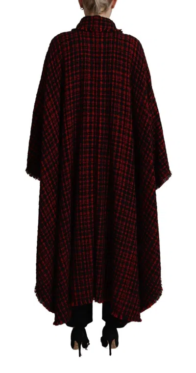 Dolce & Gabbana Black Red Cotton Checkered Over Coat Jacket In Black And Red