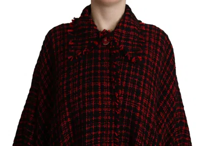 Dolce & Gabbana Black Red Cotton Checkered Over Coat Jacket In Black And Red
