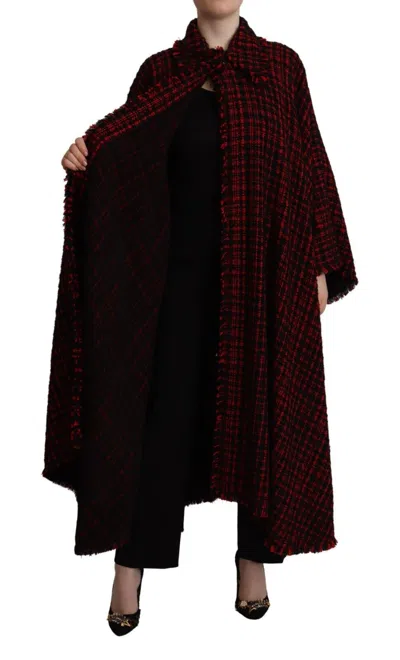 Dolce & Gabbana Black Red Cotton Checkered Over Coat Jacket In Black And Red