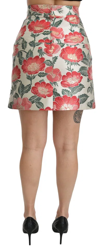 Dolce & Gabbana White Green Red Floral High Waist Mini Skirt In White