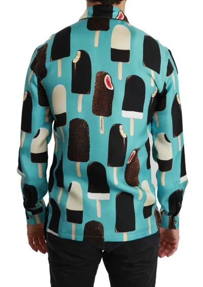 Dolce & Gabbana Exclusive Silk Blend Ice-cream Print Men's Shirt In Blue