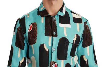 Dolce & Gabbana Exclusive Silk Blend Ice-cream Print Men's Shirt In Blue