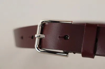 Dolce & Gabbana Maroon Luxe Leather Belt With Metal Buckle In Maroon
