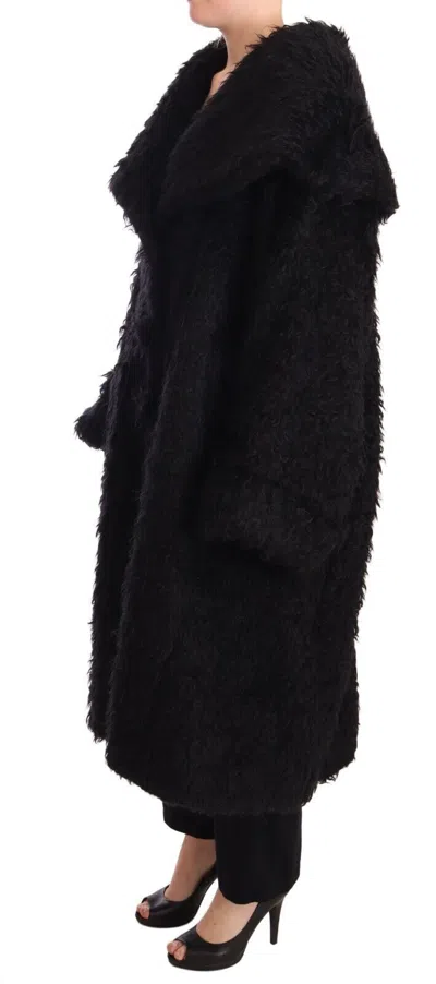 Dolce & Gabbana Black Mohair Fur Cape Trench Coat Jacket In Black