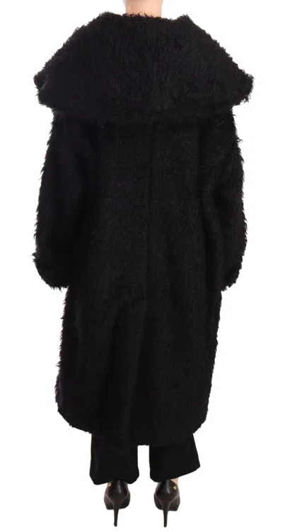 Dolce & Gabbana Black Mohair Fur Cape Trench Coat Jacket In Black