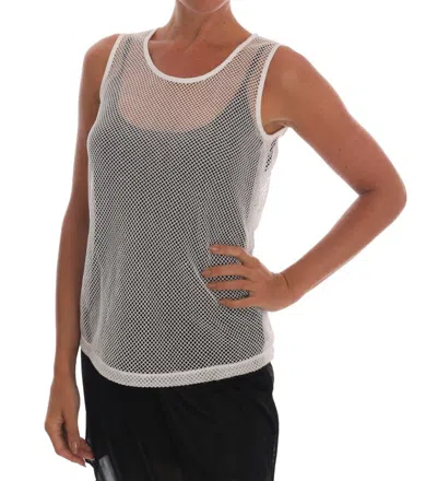 Dolce & Gabbana White Net  Transparent Sleeveless Tank Top In White