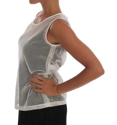 Dolce & Gabbana White Net  Transparent Sleeveless Tank Top In White