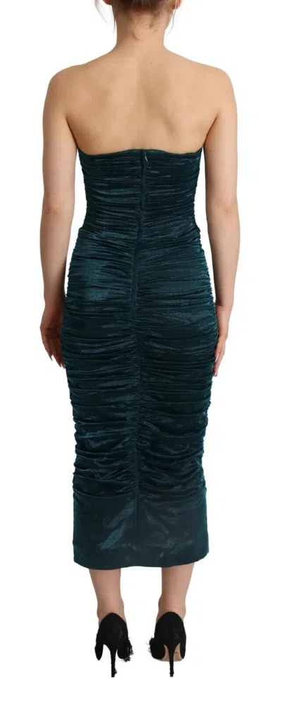 Dolce & Gabbana Turquoise Bustier Bodice Draped Midi Dress In Turquoise