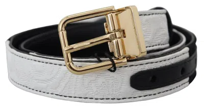 Dolce & Gabbana White Black Patchwork Gold Metal Buckle Belt In Black/white