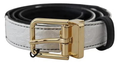 Dolce & Gabbana White Black Patchwork Gold Metal Buckle Belt In Black/white