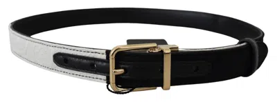 Dolce & Gabbana White Black Patchwork Gold Metal Buckle Belt In Black/white
