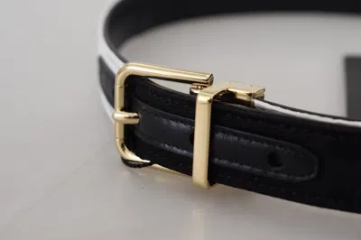Dolce & Gabbana White Black Patchwork Gold Metal Buckle Belt In Black/white